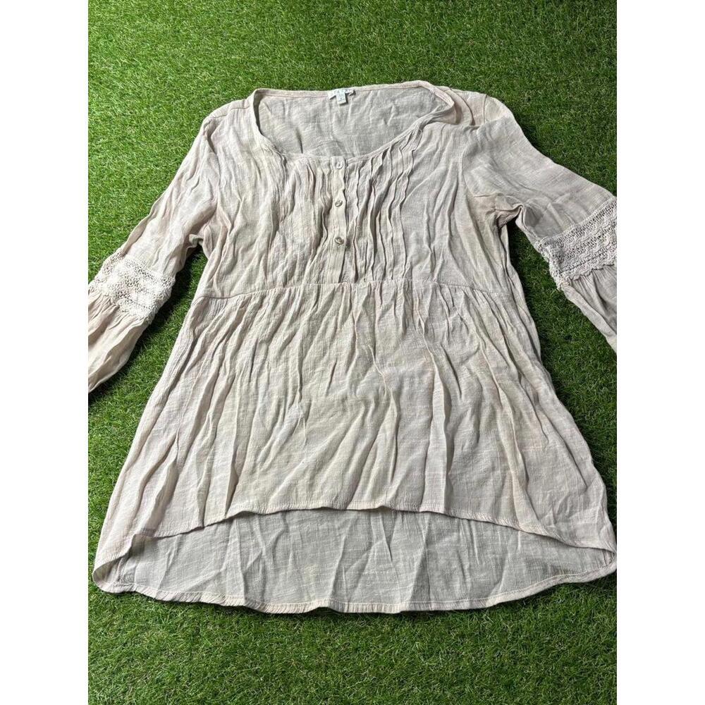 Spence Light Beige Long Sleeve Tunic Blouse with‎ Button Detail
